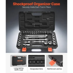 VEVOR Socket Set, 33 Pieces, 1/2 inch Drive Socket and Ratchet Set, SAE and Metric, Mechanic Tool Kit with Ratchet Wrench, Extension Bar and Storage Case, CR-V Alloy Steel, for Automotive Repair