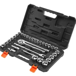 VEVOR Socket Set, 33 Pieces, 1/2 inch Drive Socket and Ratchet Set, SAE and Metric, Mechanic Tool Kit with Ratchet Wrench, Extension Bar and Storage Case, CR-V Alloy Steel, for Automotive Repair