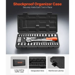 VEVOR Socket Set, 39 Pieces, 3/8 & 1/4 inch Drive Socket and Ratchet Set, SAE and Metric Size, Mechanic Tool Kit with Ratchet Wrench, Accessories, Storage Case, CR-V Alloy Steel, for Automotive Repair