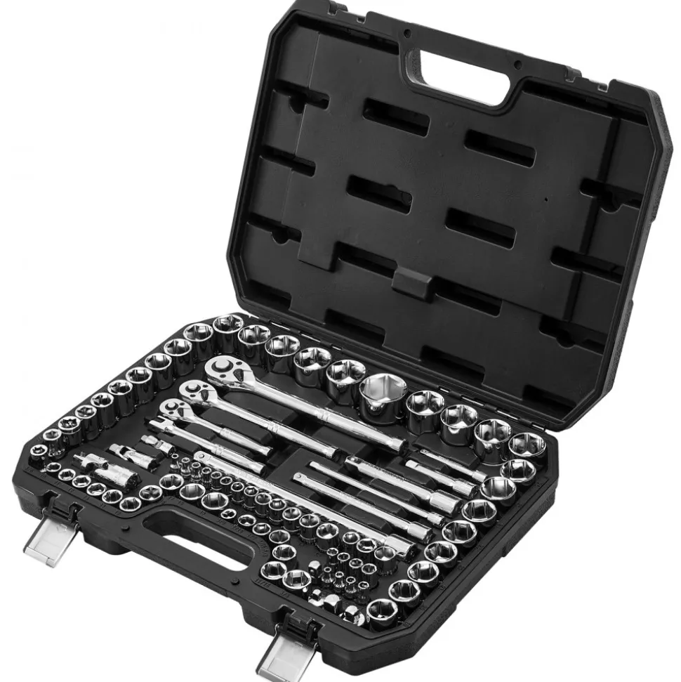 VEVOR Socket Set, 86 Pieces, 3/8 & 1/4 & 1/2 inch Drive Socket and Ratchet Set, SAE and Metric, Mechanic Tool Kit with Ratchet Wrench, Accessories and Storage Case, CR-V Alloy Steel, for Auto Repair