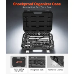 VEVOR Socket Set, 86 Pieces, 3/8 & 1/4 & 1/2 inch Drive Socket and Ratchet Set, SAE and Metric, Mechanic Tool Kit with Ratchet Wrench, Accessories and Storage Case, CR-V Alloy Steel, for Auto Repair