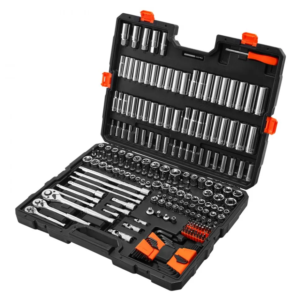 VEVOR Socket Set, 225 Pieces, 3/8 & 1/4 & 1/2 inch Drive Socket and Ratchet Set, SAE and Metric, Deep and Shallow, Mechanic Tool Kit with Bits, Accessories, Storage Case, CR-V Alloy Steel, for Repair