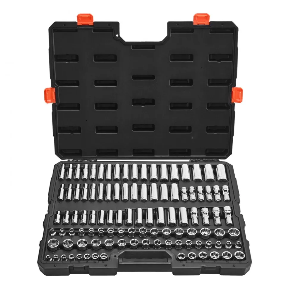 VEVOR Socket Set, 104 Pieces, 3/8 inch Drive Socket Tool Set, Metric Size from 6 to 24 mm, Deep and Standard, Mechanic Tool Kit with Storage Case, Chrome Plated CR-V Alloy Steel, for Automotive Repair