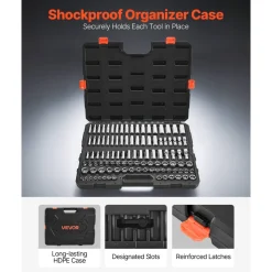 VEVOR Socket Set, 104 Pieces, 3/8 inch Drive Socket Tool Set, Metric Size from 6 to 24 mm, Deep and Standard, Mechanic Tool Kit with Storage Case, Chrome Plated CR-V Alloy Steel, for Automotive Repair