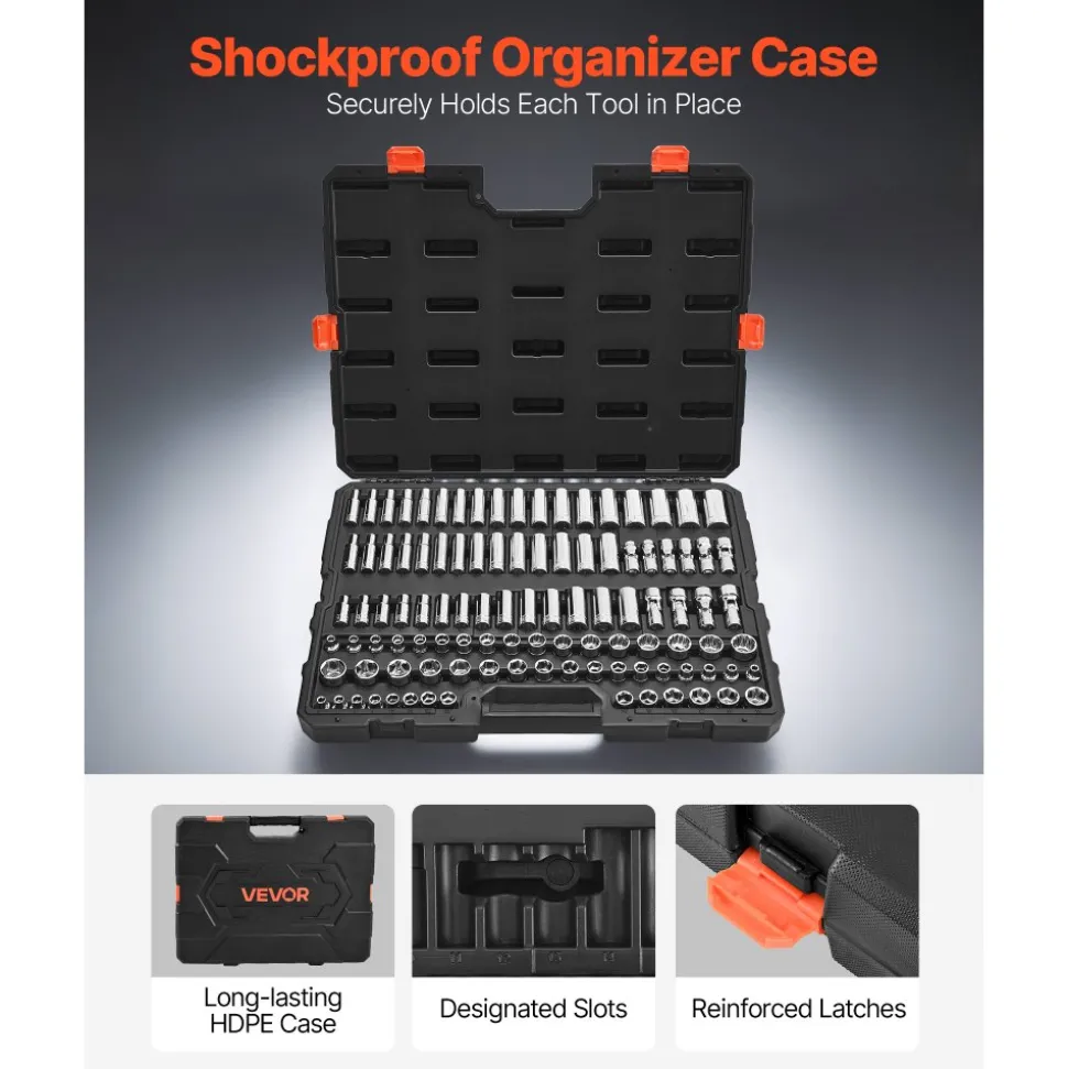 VEVOR Socket Set, 104 Pieces, 3/8 inch Drive Socket Tool Set, Metric Size from 6 to 24 mm, Deep and Standard, Mechanic Tool Kit with Storage Case, Chrome Plated CR-V Alloy Steel, for Automotive Repair