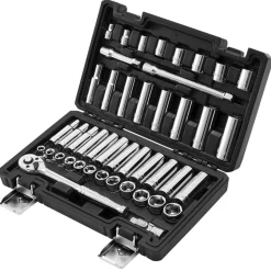 VEVOR Socket Set, 44 Pieces, 3/8 inch Drive Socket and Ratchet Set, SAE and Metric, Deep and Shallow, Mechanic Tool Kit with Accessories and Storage Case, CR-V Alloy Steel, for Automotive Repair