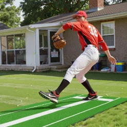 VEVOR Softball Pitching Mat, 10x3 ft Baseball Pitching Rubber Mound, Antifade Turf and Antislip Foam Backing Portable Training Aid, Fastpitch Equipment for Pitchers Indoor Outdoor Practice, Green