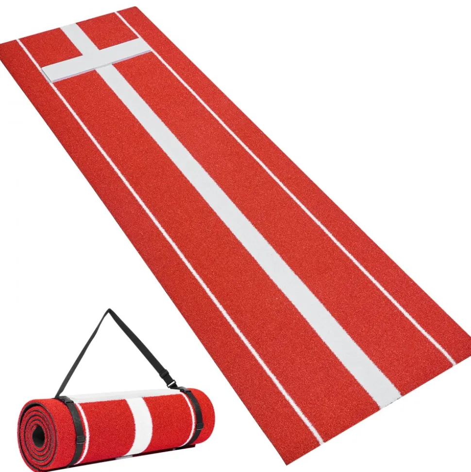 VEVOR Softball Pitching Mat, 10x3 ft Baseball Pitching Rubber Mound, Antifade Turf and Antislip Foam Backing Portable Training Aid, Fastpitch Equipment for Pitchers Indoor Outdoor Practice, Red