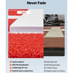 VEVOR Softball Pitching Mat, 10x3 ft Baseball Pitching Rubber Mound, Antifade Turf and Antislip Foam Backing Portable Training Aid, Fastpitch Equipment for Pitchers Indoor Outdoor Practice, Red