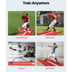 VEVOR Softball Pitching Mat, 10x3 ft Baseball Pitching Rubber Mound, Antifade Turf and Antislip Foam Backing Portable Training Aid, Fastpitch Equipment for Pitchers Indoor Outdoor Practice, Red