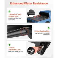 VEVOR Soft Roll-Up Truck Bed Tonneau Cover, Compatible with 2015-2026 Ford F-150, Fits 5.6 ft (5 ft 7 in/67 in) Bed, Triple-Layer Heavy-Duty PVC Tonneau Cover with Three Aluminum Alloy Support Bars