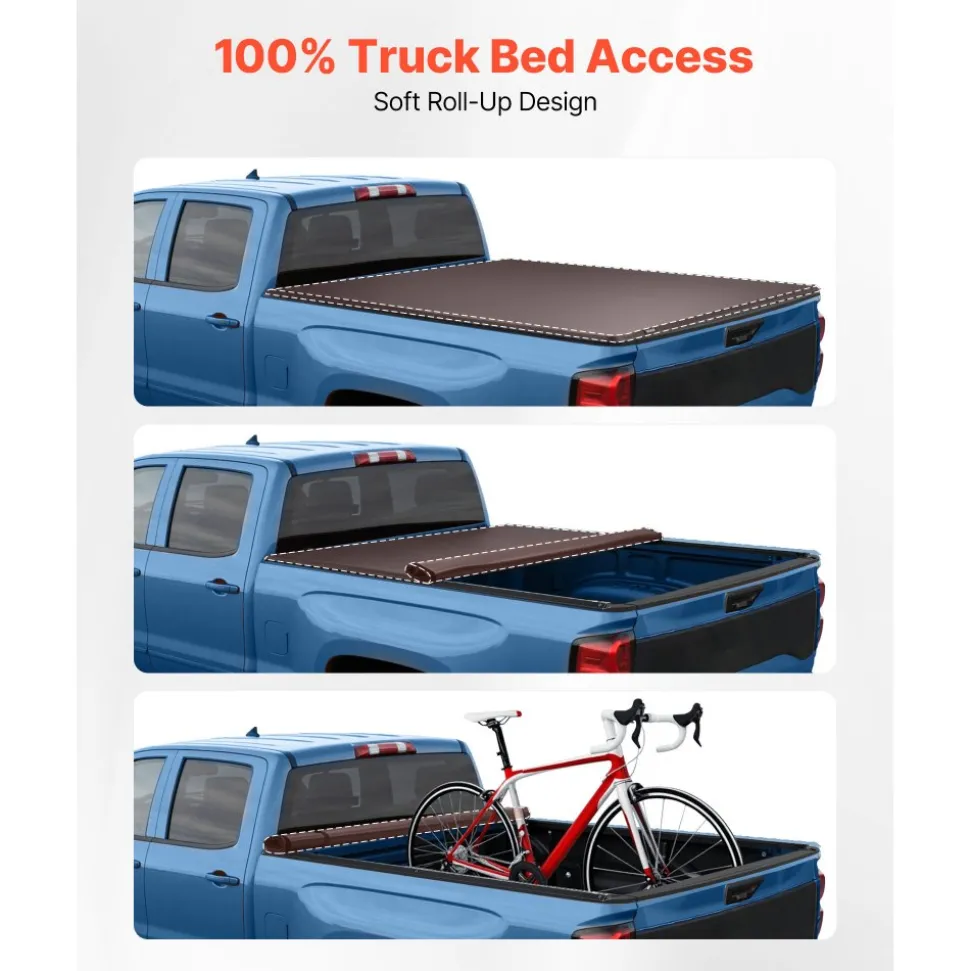 VEVOR Soft Roll-Up Truck Bed Tonneau Cover, Compatible with 2015-2026 Ford F-150, Fits 5.6 ft (5 ft 7 in/67 in) Bed, Triple-Layer Heavy-Duty PVC Tonneau Cover with Three Aluminum Alloy Support Bars