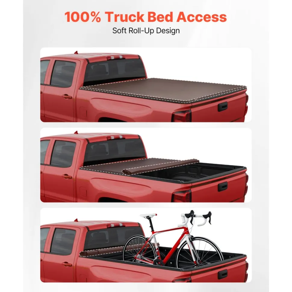 VEVOR Soft Roll-Up Truck Bed Tonneau Cover, Compatible with 2019-2024 Dodge Ram 1500 Classic, 2003-2025 Ram 2500 3500, Fits 6.4 ft (6 ft 4 in/76 in) Bed, PVC Tonneau Cover with Aluminum Alloy Bars