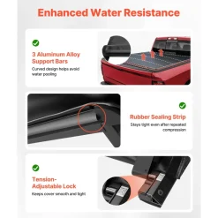 VEVOR Soft Roll-Up Truck Bed Tonneau Cover, Compatible with 2019-2024 Dodge Ram 1500 Classic, 2003-2025 Ram 2500 3500, Fits 6.4 ft (6 ft 4 in/76 in) Bed, PVC Tonneau Cover with Aluminum Alloy Bars