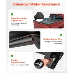 VEVOR Soft Roll-Up Truck Bed Tonneau Cover, Compatible with 2019-2026 Chevy Silverado/GMC Sierra 1500 New Body, Fits 5.8 ft (5 ft 9 in/69.3 in) Bed, PVC Tonneau Cover with Aluminum Alloy Support Bars
