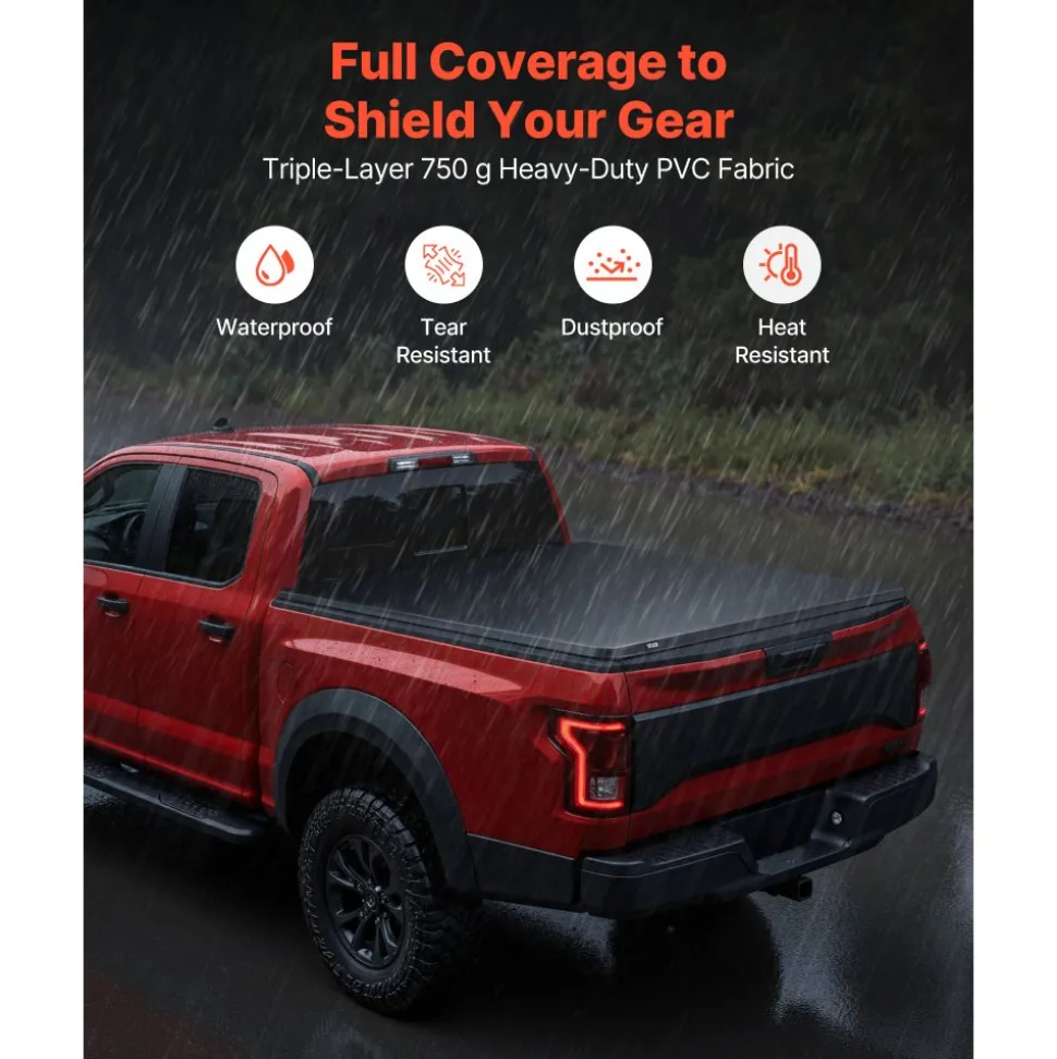 VEVOR Soft Roll-Up Truck Bed Tonneau Cover, Compatible with 2020-2026 Chevy Silverado/GMC Sierra 2500 3500 HD, Fits 6.9 ft (6 ft 10 in/82 in) Bed, PVC Tonneau Cover with Aluminum Alloy Support Bars