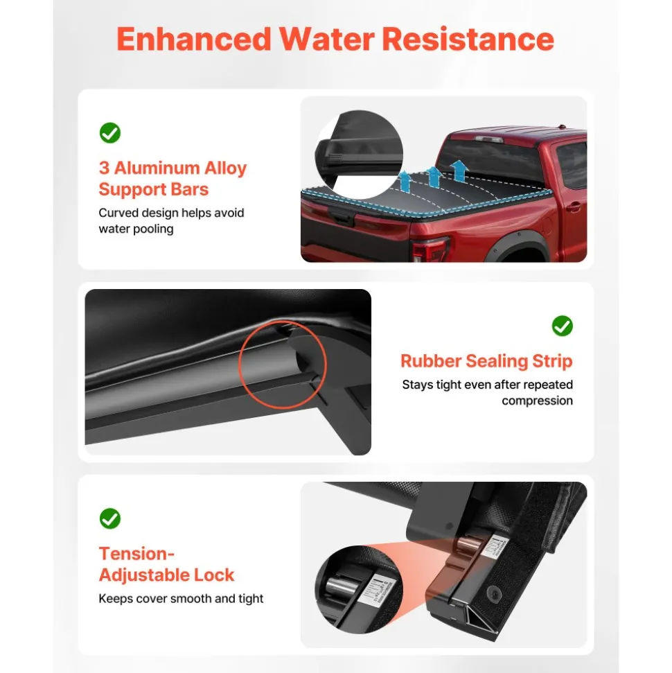 VEVOR Soft Roll-Up Truck Bed Tonneau Cover, Compatible with 2020-2026 Chevy Silverado/GMC Sierra 2500 3500 HD, Fits 6.9 ft (6 ft 10 in/82 in) Bed, PVC Tonneau Cover with Aluminum Alloy Support Bars