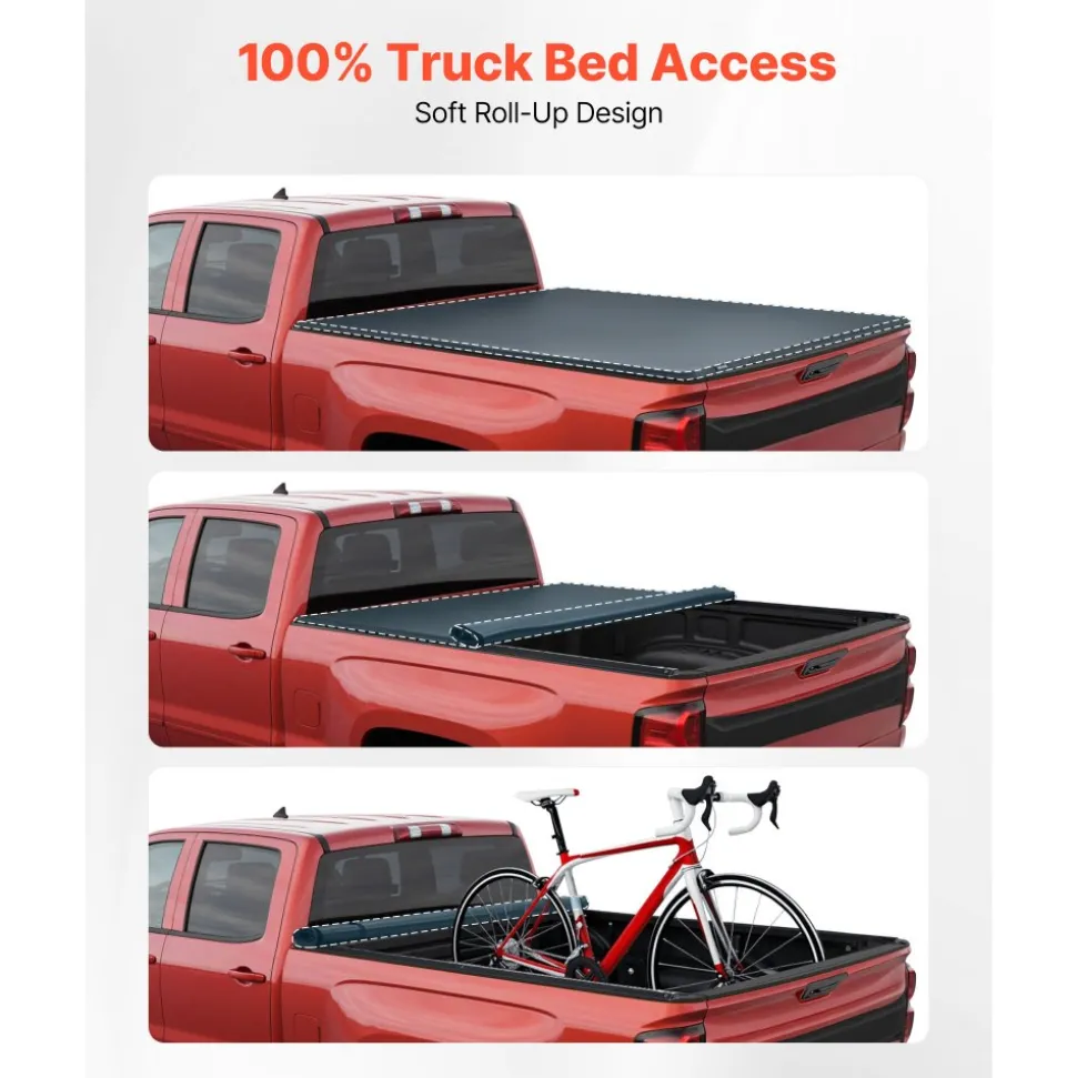 VEVOR Soft Roll-Up Truck Bed Tonneau Cover, Compatible with 2020-2026 Chevy Silverado/GMC Sierra 2500 3500 HD, Fits 6.9 ft (6 ft 10 in/82 in) Bed, PVC Tonneau Cover with Aluminum Alloy Support Bars