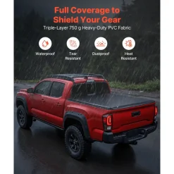 VEVOR Soft Roll-Up Truck Bed Tonneau Cover, Compatible with 2024-2026 Toyota Tacoma (Excl. Trail Edition) with Deck Rail System, Fits 5 ft (60 in) Bed, PVC Tonneau Cover with Three Aluminum Alloy Bars