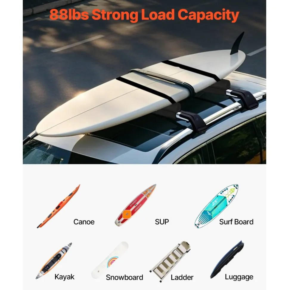 VEVOR Soft Roof Rack Pads, 28" Universal Car Roof Rack Pads for Various Crossbars, 88LBS Load Capacity Luggage Kayak Carrier with 2 Tie Down Straps for SUPs Canoes Snowboards Paddle Boards