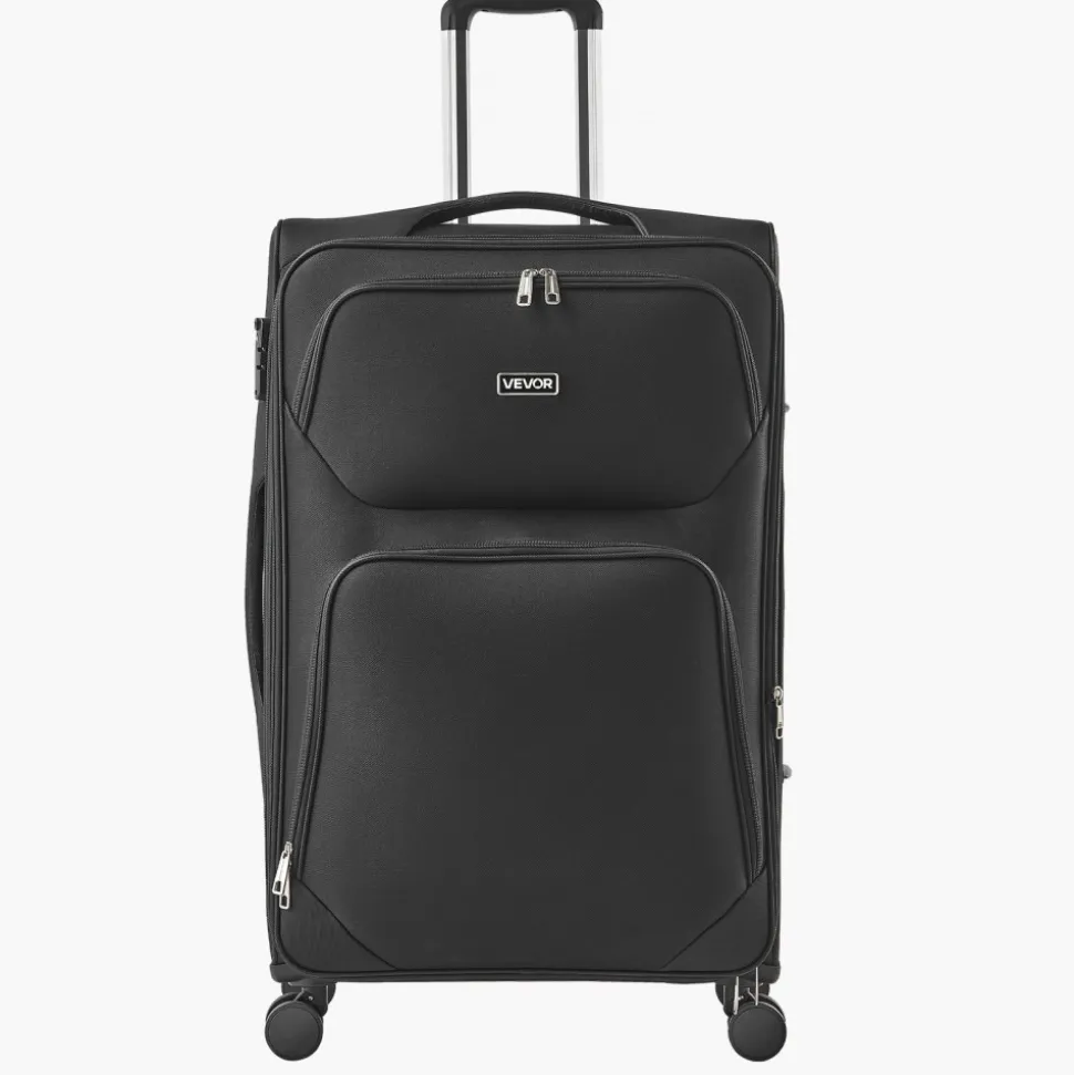 VEVOR Softside Expandable Luggage with Spinner Wheels, 28-Inch Softside Checked Large Luggage, Lightweight Checked Suitcase with Expandable Zippered Pocket and TSA Lock, Black