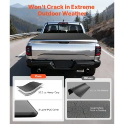 VEVOR Soft Tri-Fold Truck Bed Tonneau Cover, Compatible with 2009-2026 Dodge Ram 1500 (Incl. Classic & New) 5.7 ft (67.4 in) Bed, Fleetside Without Rambox, Split Tailgate, and Track System, Waterproof
