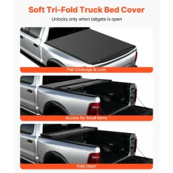 VEVOR Soft Tri-Fold Truck Bed Tonneau Cover, Compatible with 2009-2026 Dodge Ram 1500 (Incl. Classic & New) 5.7 ft (67.4 in) Bed, Fleetside Without Rambox, Split Tailgate, and Track System, Waterproof