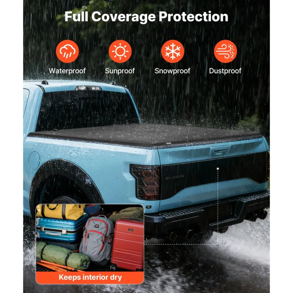 VEVOR Soft Tri-Fold Truck Bed Tonneau Cover, Compatible with 2016-2023 Toyota Tacoma (Excl. Trail Edition) 5 ft (60.5 in) Bed with Track Rail System, Fleetside, Waterproof Folding Truck Tonneau Cover