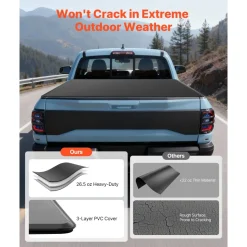 VEVOR Soft Tri-Fold Truck Bed Tonneau Cover, Compatible with 2016-2023 Toyota Tacoma (Excl. Trail Edition) 5 ft (60.5 in) Bed with Track Rail System, Fleetside, Waterproof Folding Truck Tonneau Cover