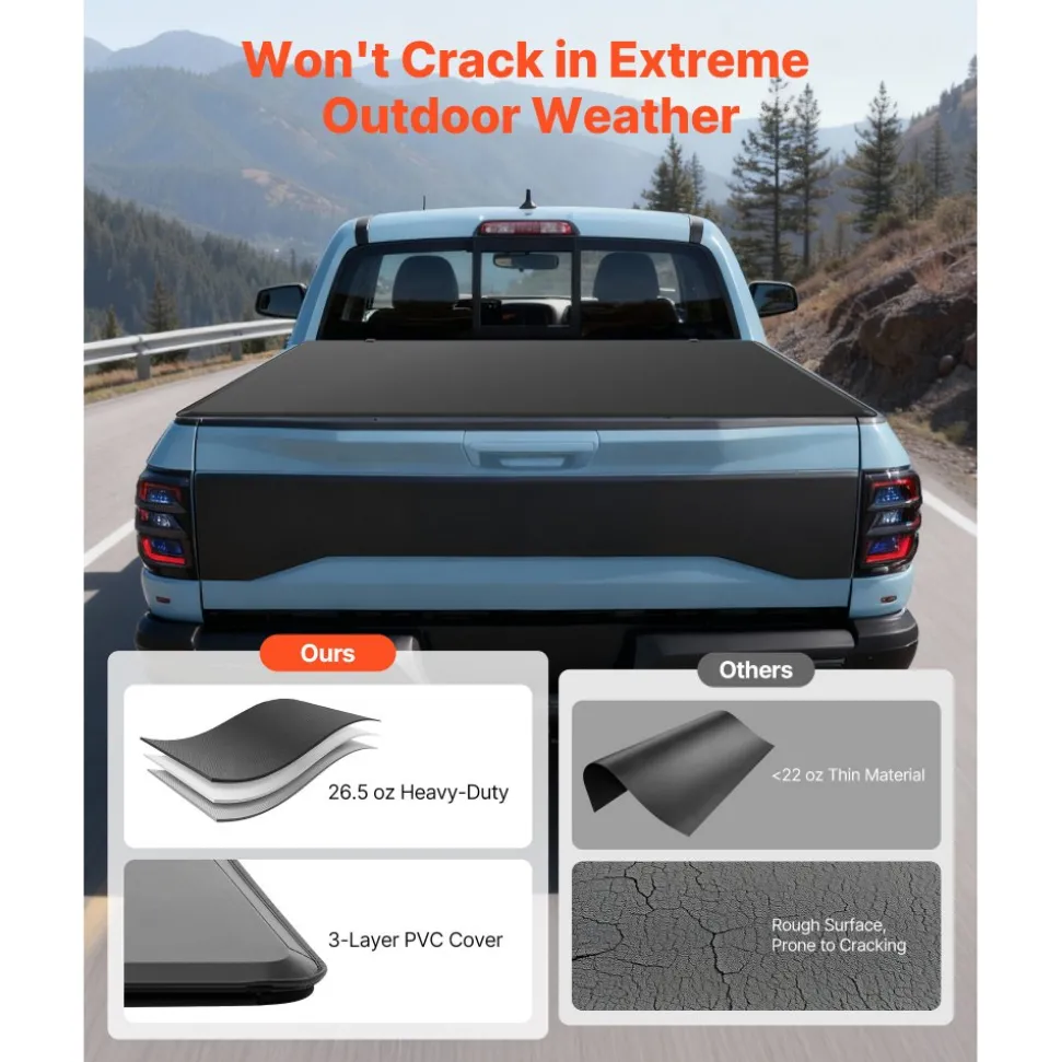 VEVOR Soft Tri-Fold Truck Bed Tonneau Cover, Compatible with 2016-2023 Toyota Tacoma (Excl. Trail Edition) 5 ft (60.5 in) Bed with Track Rail System, Fleetside, Waterproof Folding Truck Tonneau Cover