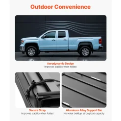 VEVOR Soft Tri-Fold Truck Bed Tonneau Cover, Compatible with 2016-2023 Toyota Tacoma (Excl. Trail Edition) 5 ft (60.5 in) Bed with Track Rail System, Fleetside, Waterproof Folding Truck Tonneau Cover