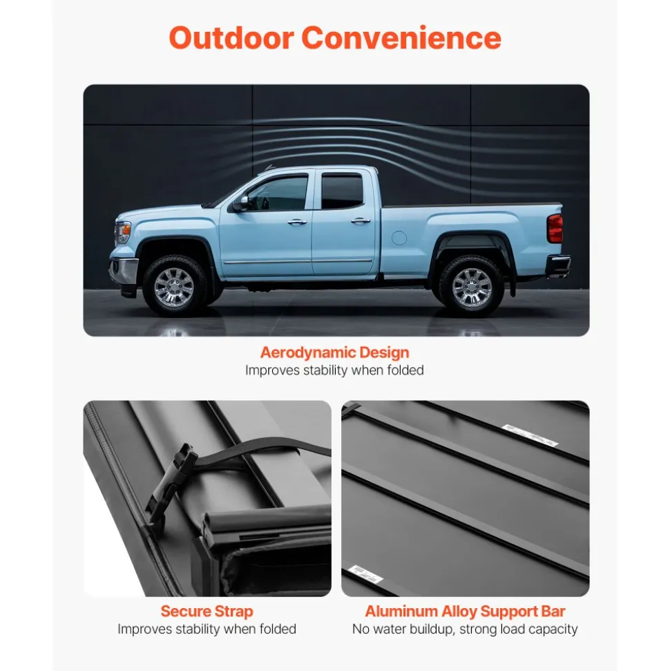 VEVOR Soft Tri-Fold Truck Bed Tonneau Cover, Compatible with 2016-2023 Toyota Tacoma (Excl. Trail Edition) 5 ft (60.5 in) Bed with Track Rail System, Fleetside, Waterproof Folding Truck Tonneau Cover