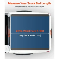 VEVOR Soft Tri-Fold Truck Bed Tonneau Cover, Compatible with 2015-2026 Ford F-150 5.5 ft (67.1 in) Bed, Waterproof Soft Folding Truck Tonneau Cover with 3-Layer PVC and Aluminum Alloy Support Bar