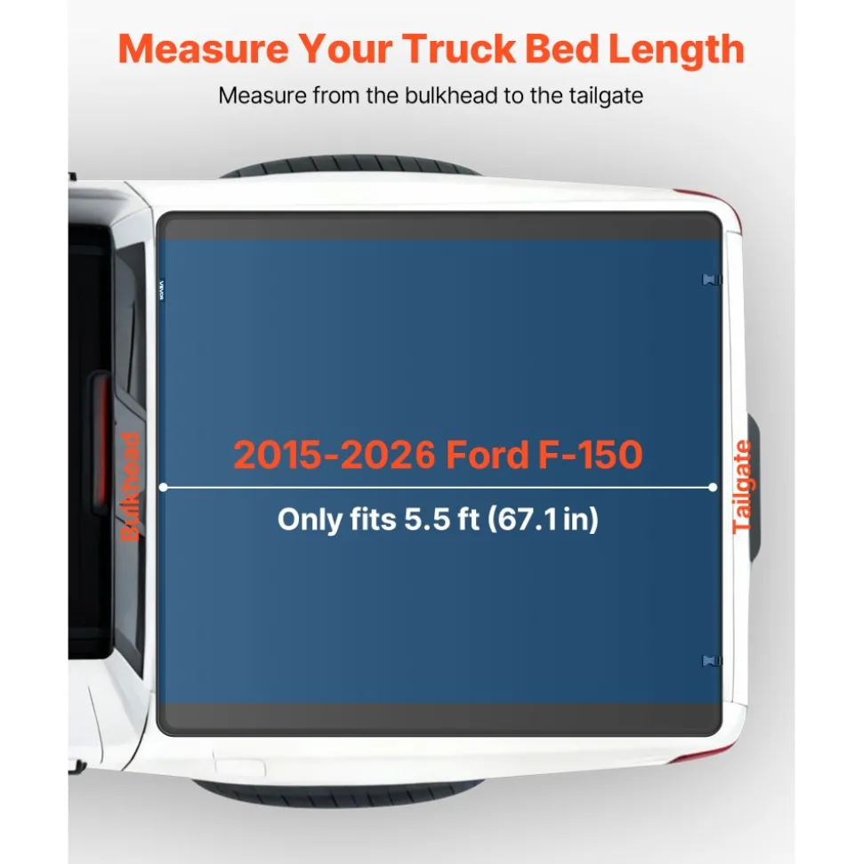 VEVOR Soft Tri-Fold Truck Bed Tonneau Cover, Compatible with 2015-2026 Ford F-150 5.5 ft (67.1 in) Bed, Waterproof Soft Folding Truck Tonneau Cover with 3-Layer PVC and Aluminum Alloy Support Bar