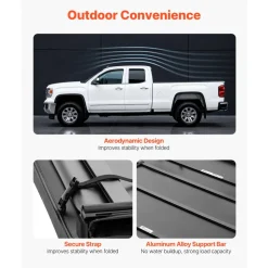 VEVOR Soft Tri-Fold Truck Bed Tonneau Cover, Compatible with 2015-2026 Ford F-150 5.5 ft (67.1 in) Bed, Waterproof Soft Folding Truck Tonneau Cover with 3-Layer PVC and Aluminum Alloy Support Bar