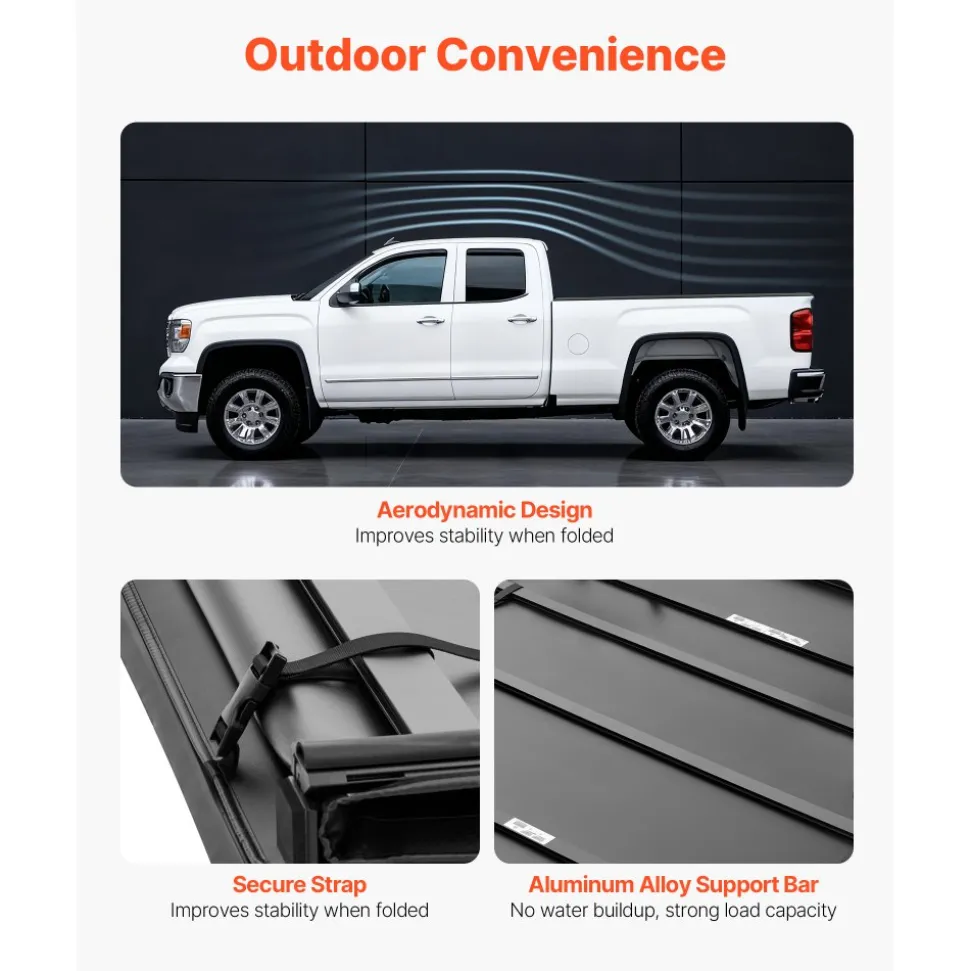 VEVOR Soft Tri-Fold Truck Bed Tonneau Cover, Compatible with 2015-2026 Ford F-150 5.5 ft (67.1 in) Bed, Waterproof Soft Folding Truck Tonneau Cover with 3-Layer PVC and Aluminum Alloy Support Bar