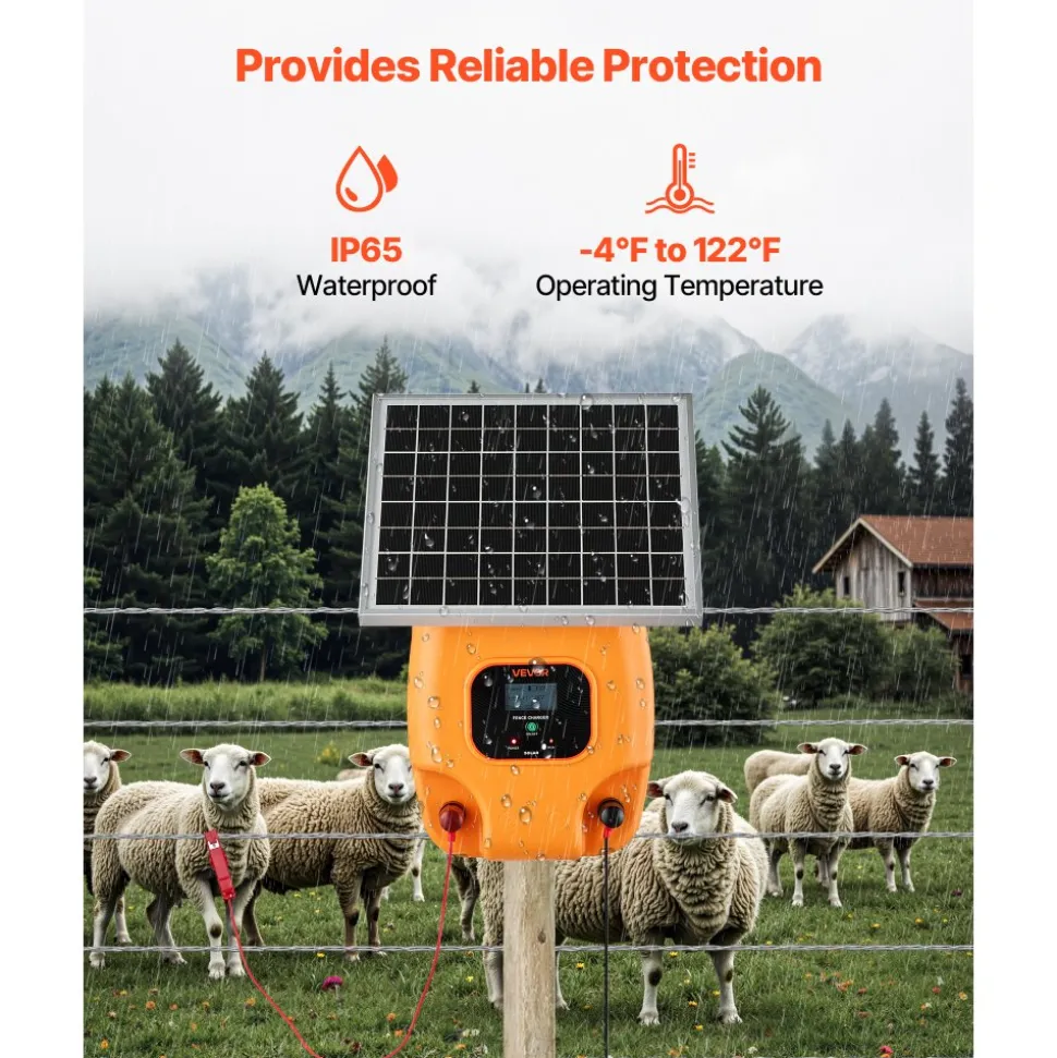 VEVOR Solar Fence Charger, 1J 10kV Solar Powered Fence Charger, 1.86 Miles Range, Electric Fence Energizer Kit, Keep Out Predators, 3 Days Runtime, for Livestock, Poultry, Garden Protection