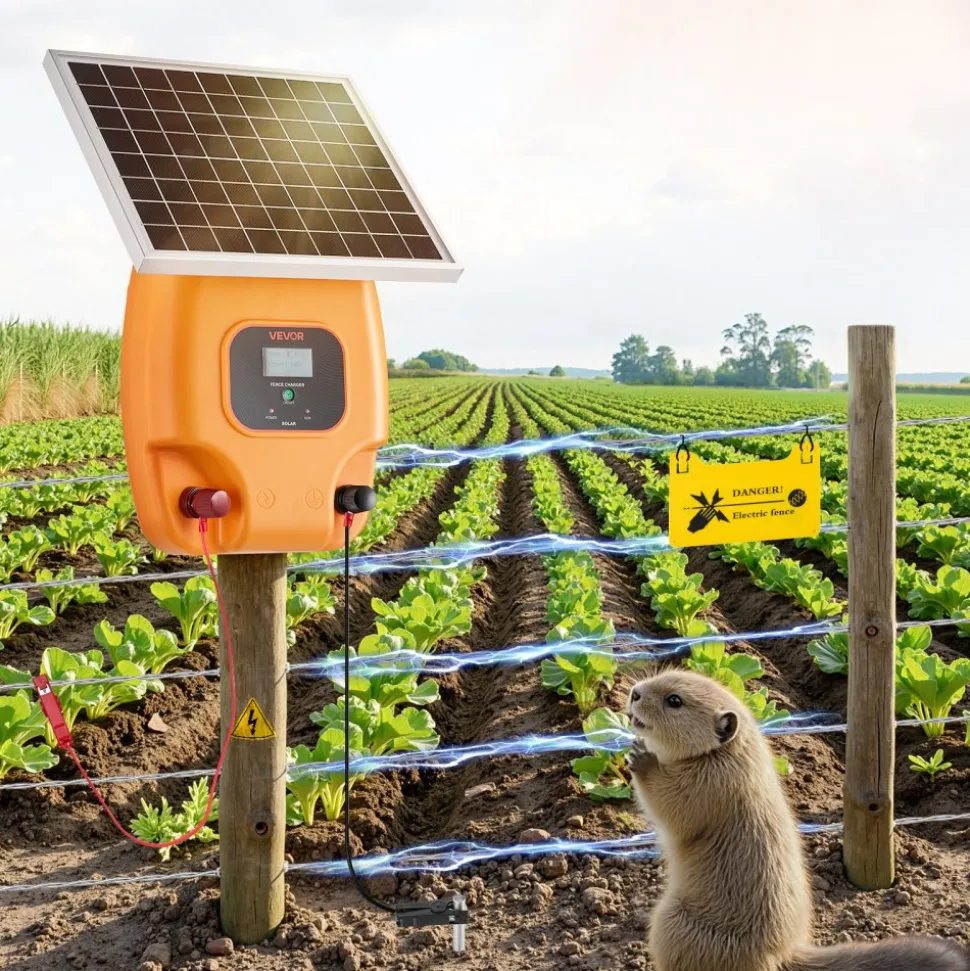 VEVOR Solar Fence Charger, 0.6J 8kV Solar Powered Fence Charger, 1.86 Miles Range, Electric Fence Energizer Kit, Keep Out Predators, 4-5 Days Runtime, for Livestock, Poultry, Garden Protection