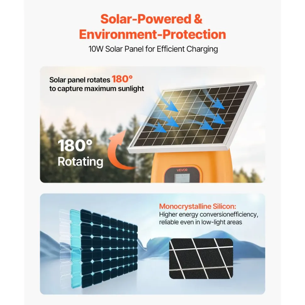 VEVOR Solar Fence Charger, 0.6J 8kV Solar Powered Fence Charger, 1.86 Miles Range, Electric Fence Energizer Kit, Keep Out Predators, 4-5 Days Runtime, for Livestock, Poultry, Garden Protection