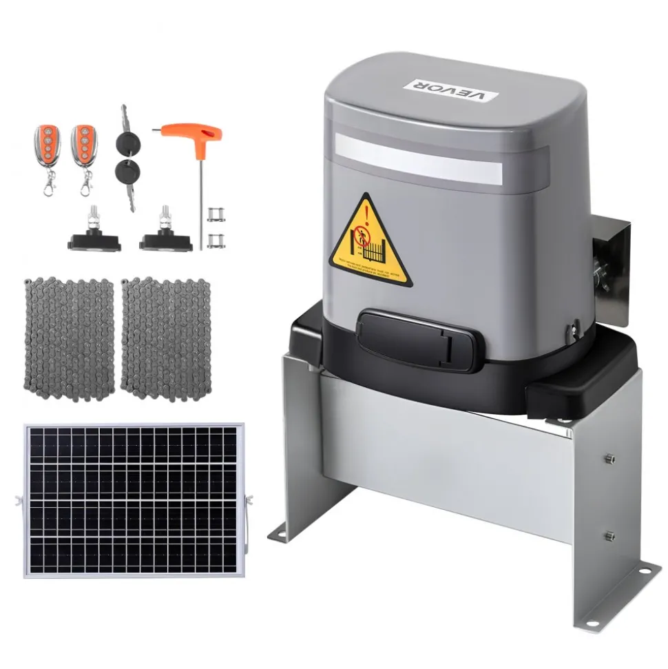 VEVOR Solar Gate Opener, 280W Electric Gate Opener for Doors up to 65.6ft 1799lbs, Chain Drive Sliding Fence Door Motor with Infrared Sensor & 2 Remote Controls, Driveway Gates Opening System