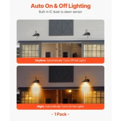 VEVOR Solar Outdoor Barn Light, 3 Lighting Modes and Motion Sensor, 1-Pack Gooseneck Light Fixture,Farmhouse Wall Sconce, with E26 Bulb Compatible, Waterproof for Porch, House, Entryway, Garage, Black