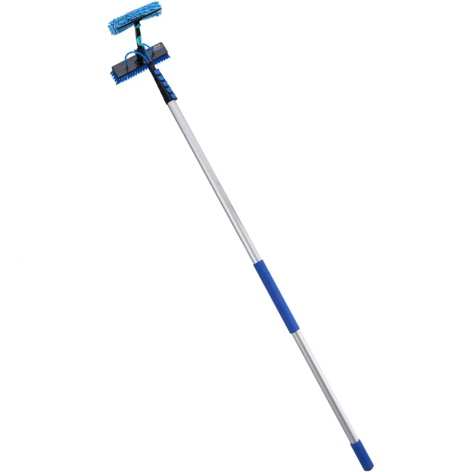 VEVOR Solar Panel Cleaning Kit, 15 ft, Water Fed Pole Kit with Cleaning Brush, Squeegee, Soap Dispenser, Extendable Aluminum Telescopic Pole, 180° Rotatable Brush Head, for Roof Mounted Solar Panels