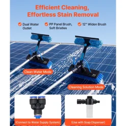 VEVOR Solar Panel Cleaning Kit, 15 ft, Water Fed Pole Kit with Cleaning Brush, Squeegee, Soap Dispenser, Extendable Aluminum Telescopic Pole, 180° Rotatable Brush Head, for Roof Mounted Solar Panels