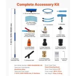 VEVOR Solar Panel Cleaning Kit, 15 ft, Water Fed Pole Kit with Cleaning Brush, Squeegee, Soap Dispenser, Extendable Aluminum Telescopic Pole, 180° Rotatable Brush Head, for Roof Mounted Solar Panels