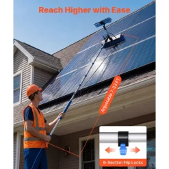 VEVOR Solar Panel Cleaning Kit, 15 ft, Water Fed Pole Kit with Cleaning Brush, Squeegee, Soap Dispenser, Extendable Aluminum Telescopic Pole, 180° Rotatable Brush Head, for Roof Mounted Solar Panels