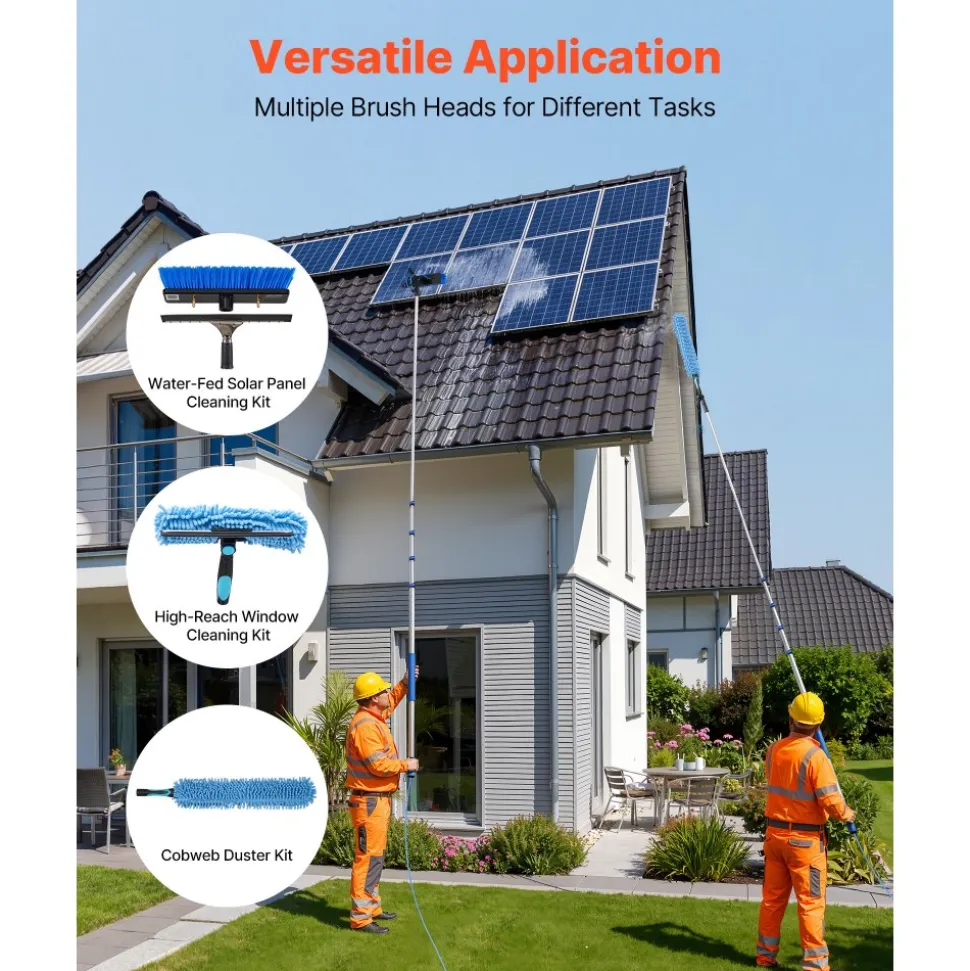VEVOR Solar Panel Cleaning Kit, 26 ft, Water Fed Pole Kit with Cleaning Brush, Soap Dispenser, Extendable Aluminum Telescopic Pole, 180° Rotatable Brush Head, for Roof Mounted Solar Panels, Windows