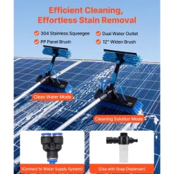 VEVOR Solar Panel Cleaning Kit, 26 ft, Water Fed Pole Kit with Cleaning Brush, Soap Dispenser, Extendable Aluminum Telescopic Pole, 180° Rotatable Brush Head, for Roof Mounted Solar Panels, Windows