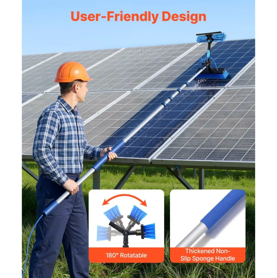 VEVOR Solar Panel Cleaning Kit, 26 ft, Water Fed Pole Kit with Cleaning Brush, Soap Dispenser, Extendable Aluminum Telescopic Pole, 180° Rotatable Brush Head, for Roof Mounted Solar Panels, Windows