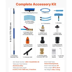 VEVOR Solar Panel Cleaning Kit, 26 ft, Water Fed Pole Kit with Cleaning Brush, Soap Dispenser, Extendable Aluminum Telescopic Pole, 180° Rotatable Brush Head, for Roof Mounted Solar Panels, Windows