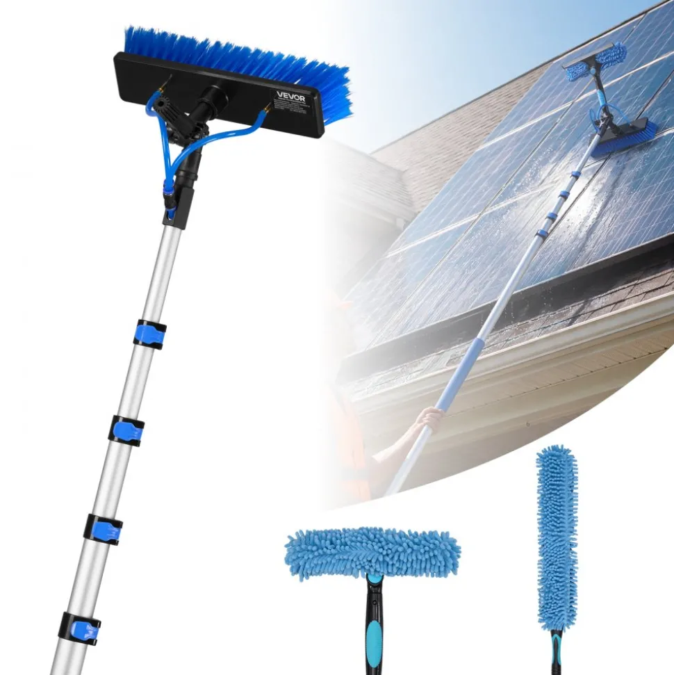 VEVOR Solar Panel Cleaning Kit, 26 ft, Water Fed Pole Kit with Cleaning Brush, Soap Dispenser, Extendable Aluminum Telescopic Pole, 180° Rotatable Brush Head, for Roof Mounted Solar Panels, Windows